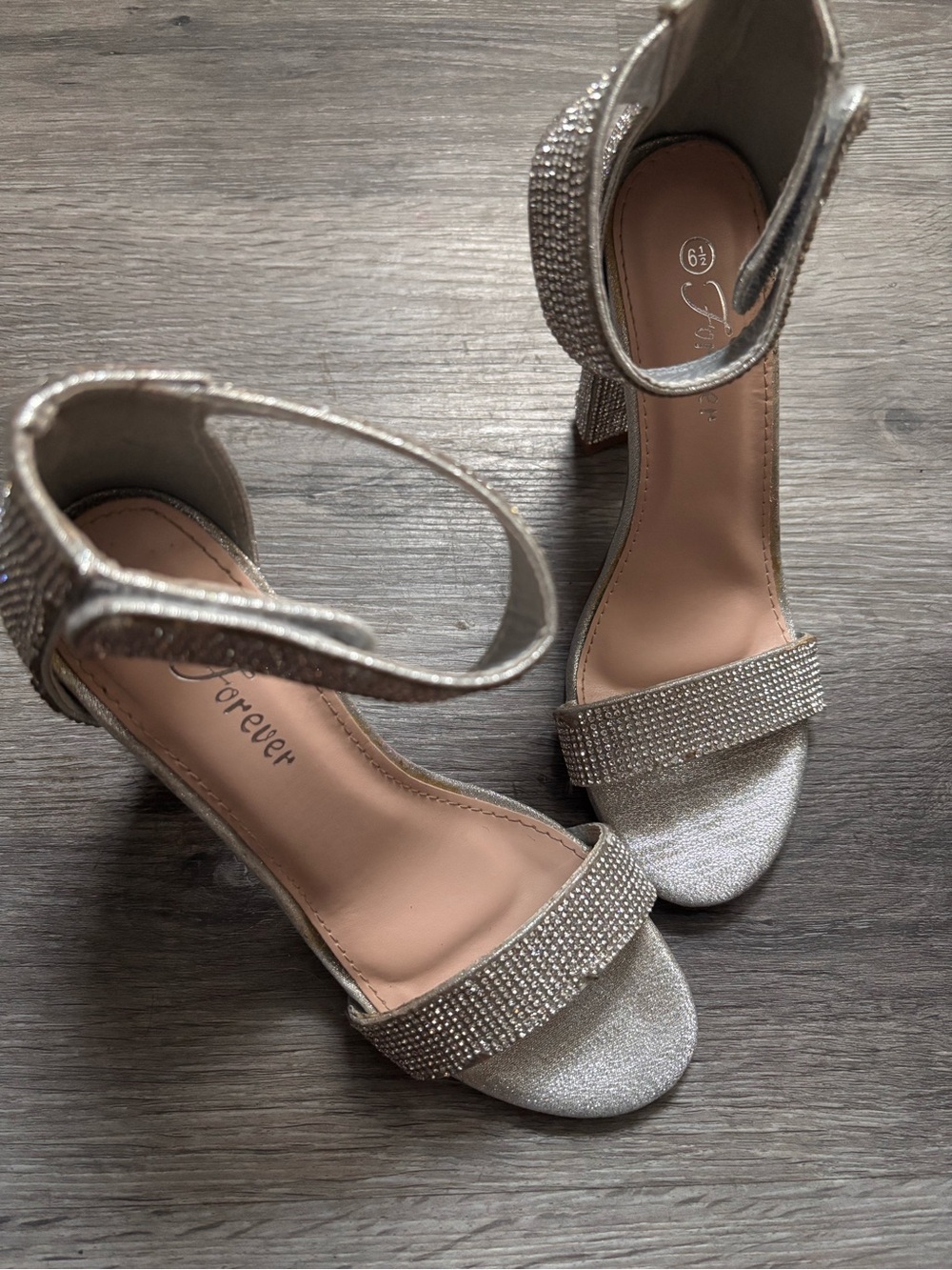 Forever Silver Rhinestone Block Heels - Picture 5 of 5